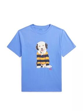 Polo by Ralph Lauren Light Blue Puppy Stripe Rugby Dog Tee